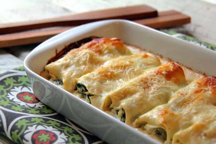 Canelones gratinados de espinaca